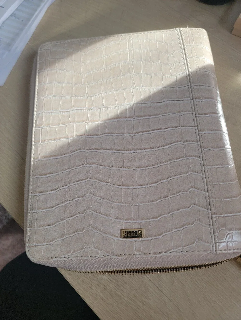 Kikki.K A5 Beige Croco Vegan Leather Zippered Planner